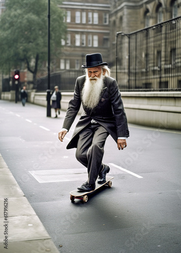 Hasidic Jewish Elder Skateboarding - generative ai