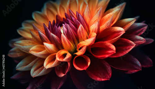 Vibrant colored petals of a single dahlia blossom in macro generated by AI