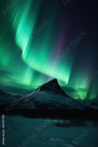 the aurora borealis in far north iceland  sky and mountains wallpaper. AI Generated