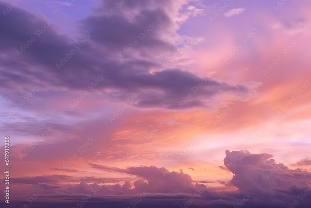 a beautiful calming sunset with purple clouds. AI Generated