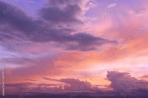 a beautiful calming sunset with purple clouds. AI Generated