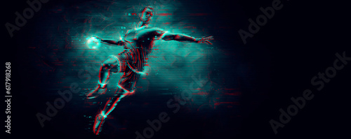 Abstract silhouette of a handball player on black background. Handball player man are throws the ball.