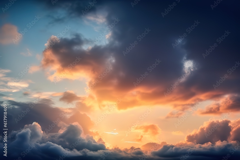 sunbeams through the clouds, the sun rays shining against the looming clouds. AI Generated