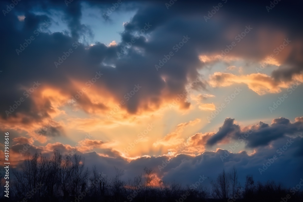 sun rays coming down through a cloudy sky, sunbeams through the clouds. AI Generated sun rays coming down through a cloudy sky, sunbeams through the clouds. AI Generated