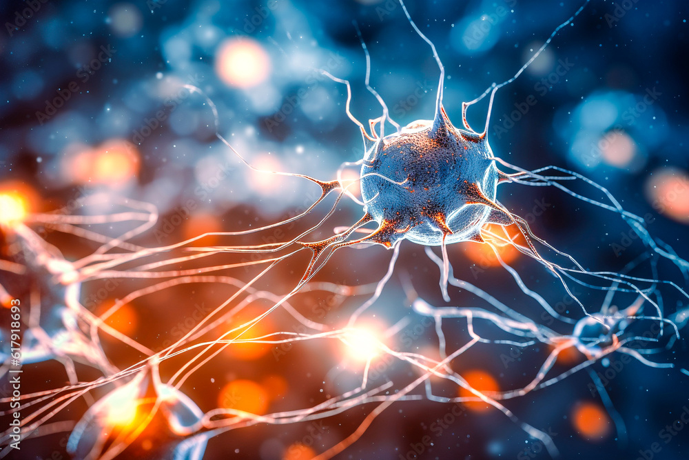 Réseau neuronal avec activité électrique des cellules neuronales. Neuroscience, neurologie, système nerveux et impulsion, activité cérébrale, concepts de microbiologie. Générative IA Réseau neuronal avec activité électrique des cellules neuronales. Neuroscience, neurologie, système nerveux et impulsion, activité cérébrale, concepts de microbiologie. Générative IA