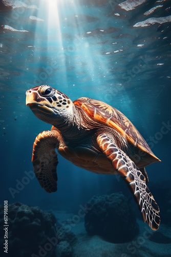 close up of a Turtle underwater. Generative AI