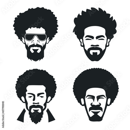African Men Vector, Afro Men, Black Man Vector, African American Black African American afro male face, curls hair style Black men Silhouettes