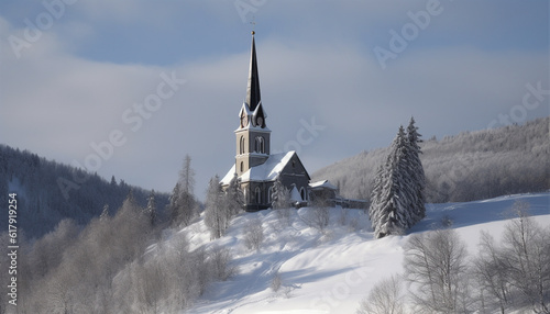 Chapel in the Snow A Spiritual Retreat Amidst Nature Tranquility generated by AI