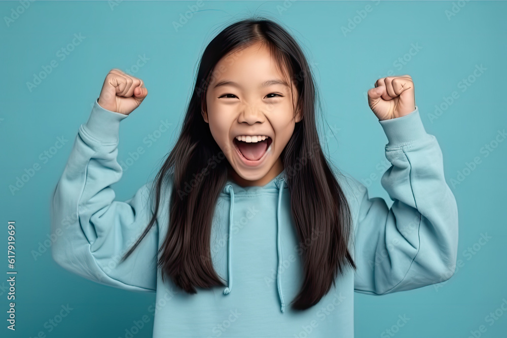 Cheerful Asian Girl: Champion Rooting for Something Cheerful Asian Girl: Champion Rooting for Something