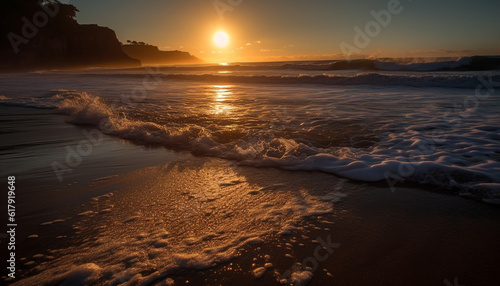 Wallpaper Mural Tranquil sunset over tropical coastline, waves crash on sandy shore generated by AI Torontodigital.ca