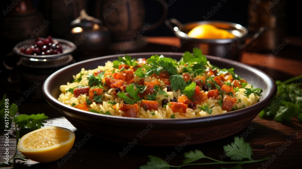 Traditional Turkish Pilav in a bowl, close-up. Created with generative AI. Traditional Turkish Pilav in a bowl, close-up. Created with generative AI.