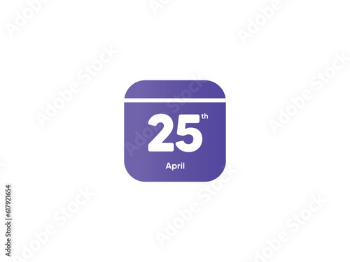 25th April calendar date month icon with gradient color, flat design style vector illustration