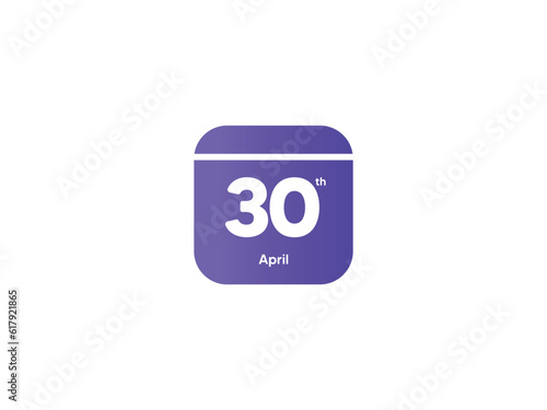 30th April calendar date month icon with gradient color, flat design style vector illustration