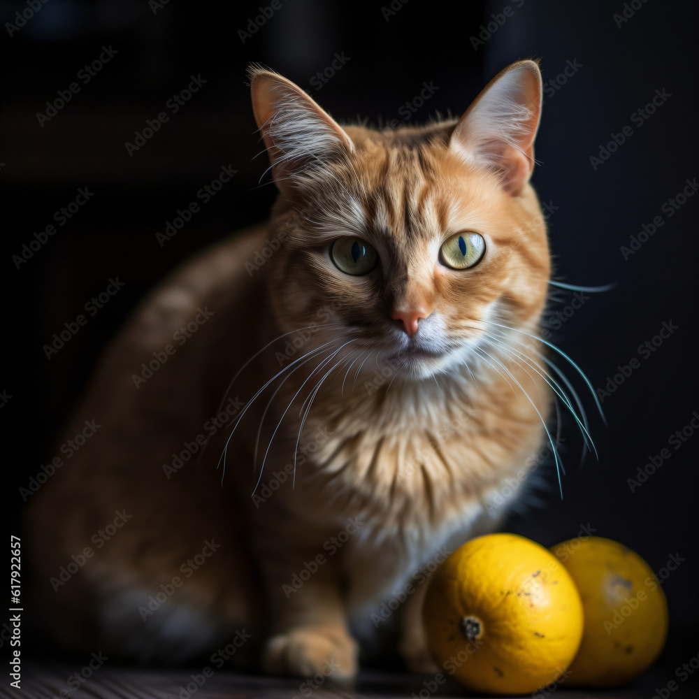 An orange cat isolated on a black background Generative Ai