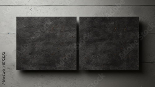 Two blank black poster frames on concrete wall background. Generative AI.