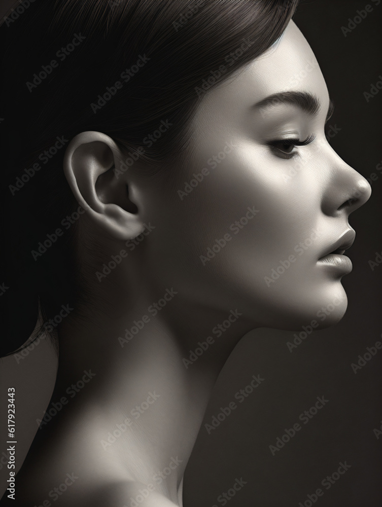 A black and white side portrait of a beautiful woman Generative Ai A black and white side portrait of a beautiful woman Generative Ai