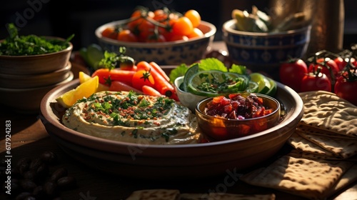 Traditional Turkish Meze in a bowl, close-up. Created with generative AI.