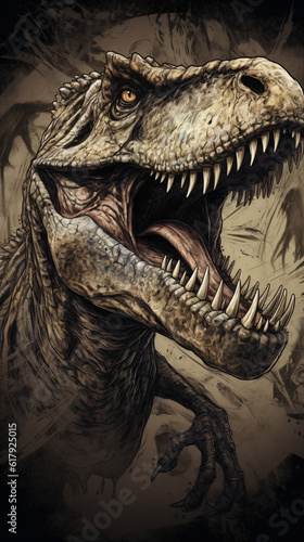 A cartoon of a t-rex dinosaur with its mouth open  Generative Ai © Eduardo