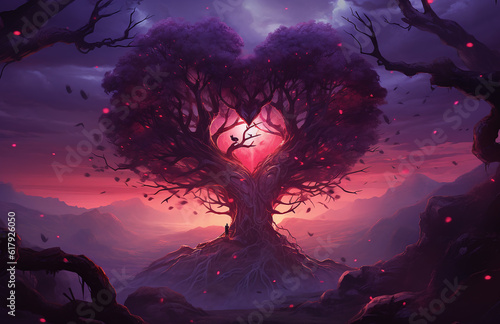 Obraz na płótnie heart of forest, in the style of animated illustrations, ominous vibe lovecore. Generative AI w salonie