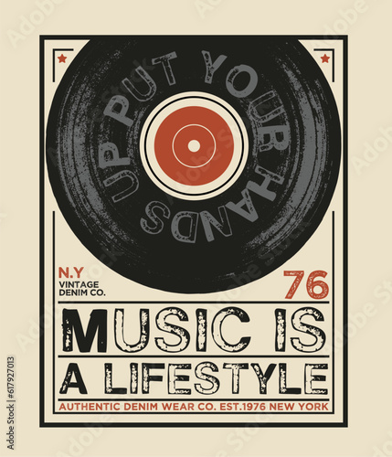 vintage tee print design with vinly drawing