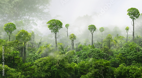 beautiful forested area full of mist in the amazon in high definition photo