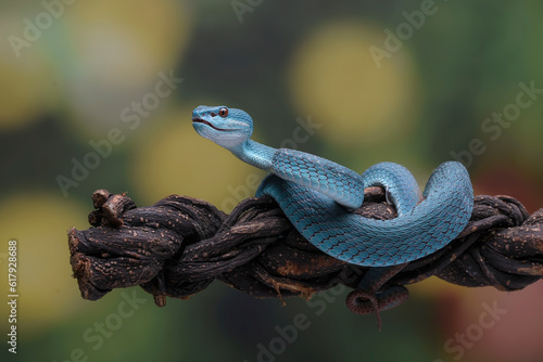 White lipped pit viper on a tree branch
