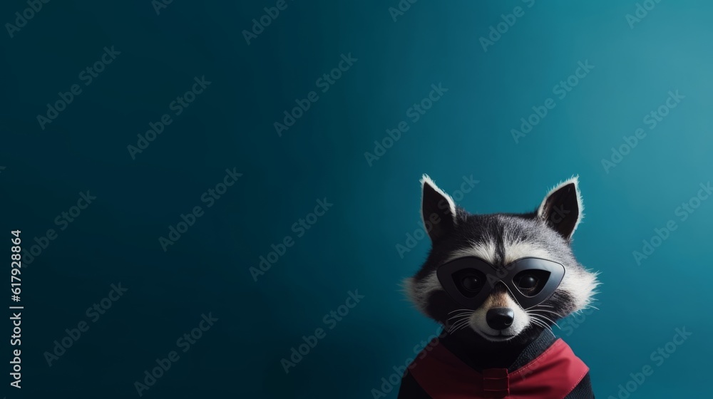 Daring Bandit: Raccoon in a Hero's Costume Fights for Justice in the Moonlight