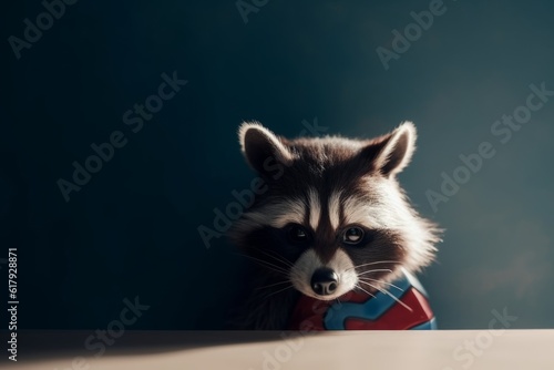 Brave Prowler: Raccoon in a Hero's Mask and Cloak Protects Nature's Secrets