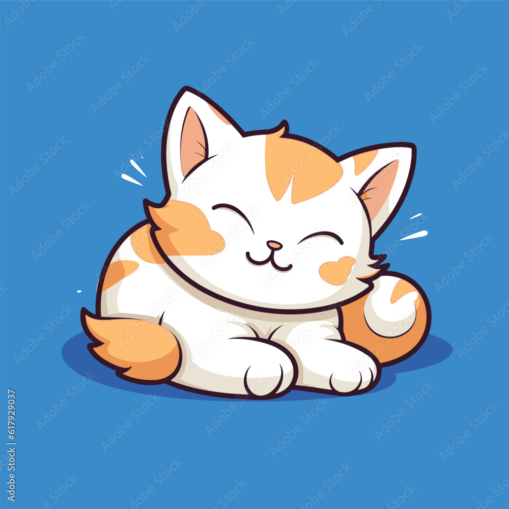 Cute cat mascot, sleepy lazy cat simple vector art