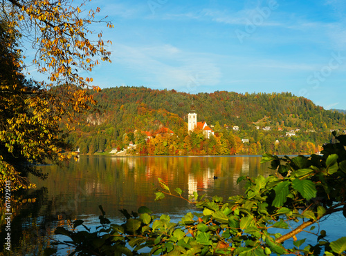 Autumn colours at Bled Lake, Slovenja, Europe photo