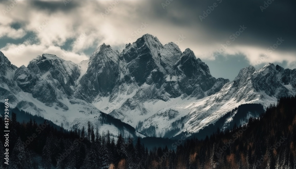 Majestic mountain range, panoramic landscape, tranquil scene, beauty in nature generated by AI