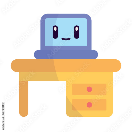 Isolated cute laptop on an office desk icon Vector illustration