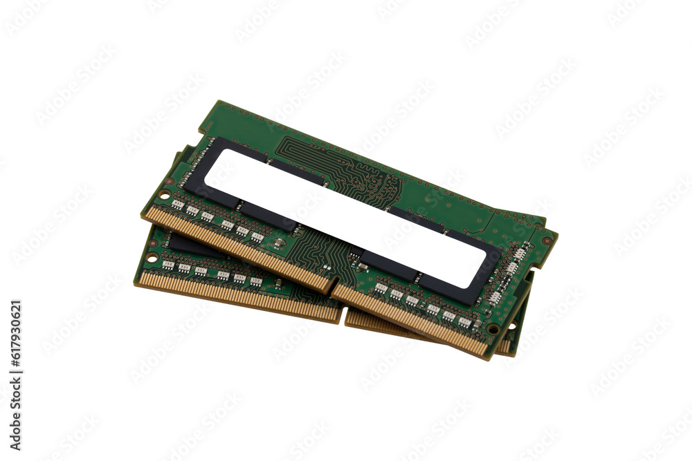 RAM for a notebook on a white background. random access memory closeup isolated on white background. RAM for a notebook on a white background. random access memory closeup isolated on white background.