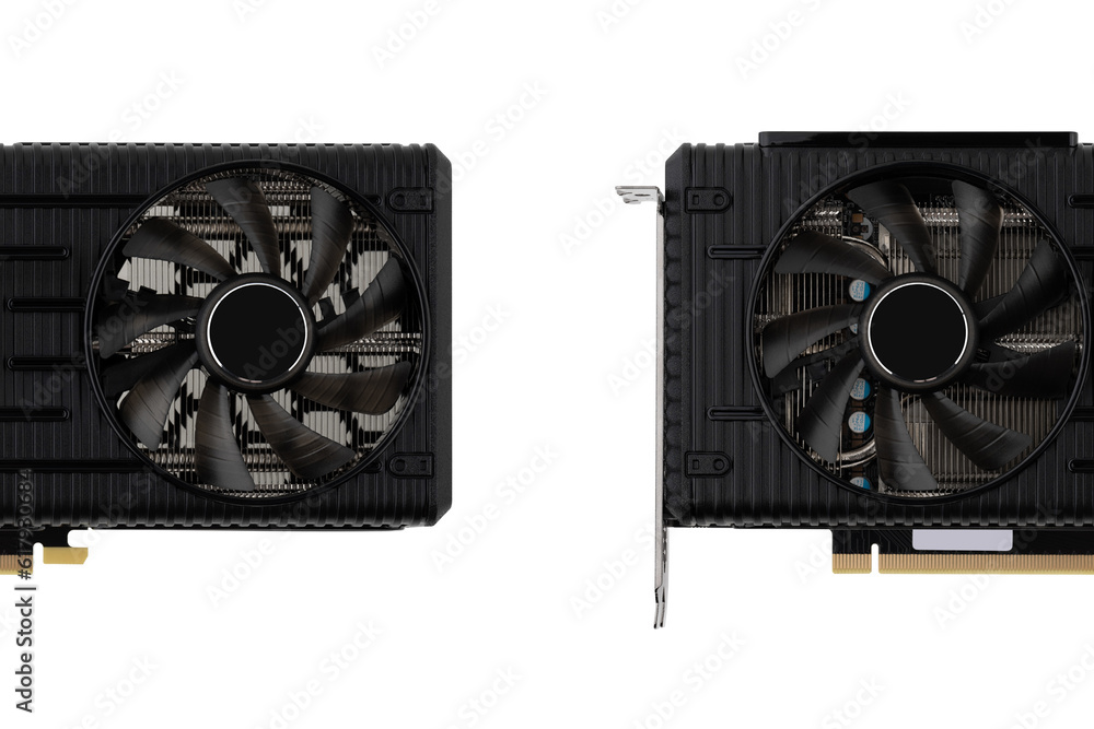 Fototapeta premium Video card for PC on a white background. Video card close-up isolated on white background.