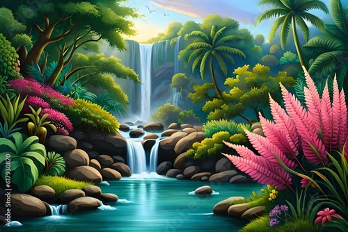 waterfall in tropical forest Generated by  ai
