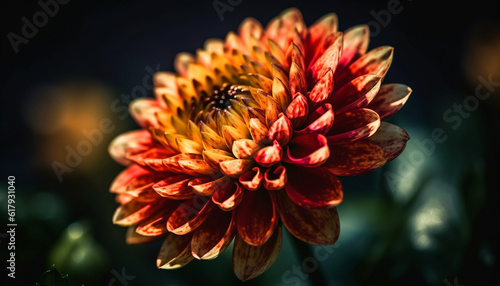 Vibrant petals of a dahlia blossom in a green garden generated by AI