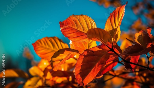 Vibrant autumn foliage in forest, a colorful natural decoration generated by AI