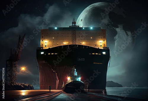 Vessel In Port In Ocean In Evening Backdrop Generative AI