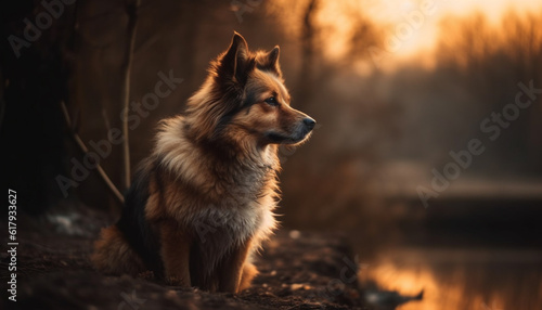 German Shepherd and Shetland Sheepdog sitting in grass  looking loyal generated by AI