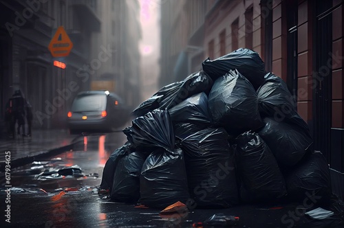 Garbage Cluttering Streets Background Generative AI