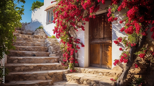 Degraus de pedra para casa tradicional na Grécia photo