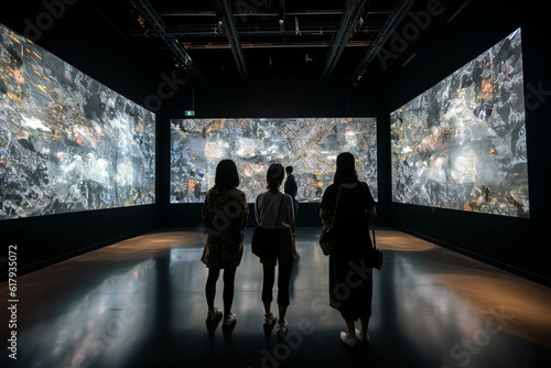 people inside an interactive system of screens