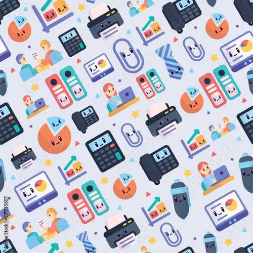 Seamless pattern background with cute office icons Vector illustration