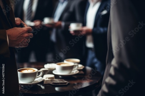 Productive coffee break: A moment during a conference meeting where business and entrepreneurship intertwine, fostering networking, inspiration, Generative AI