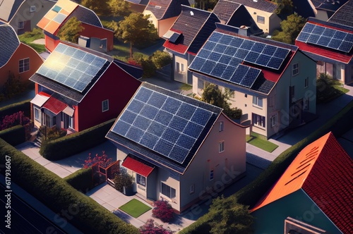 Aerial Solar Energy On Houses Design Background Generative AI photo