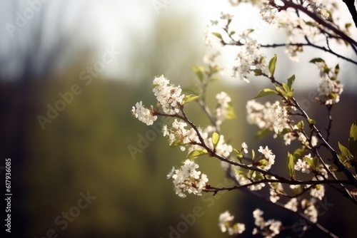This photo captures the stunning beauty of spring with blooming cherry blossom trees. Generative AI