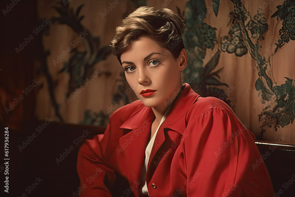 Young Woman with Short Hair Posing in Jacket Young Woman with Short Hair Posing in Jacket