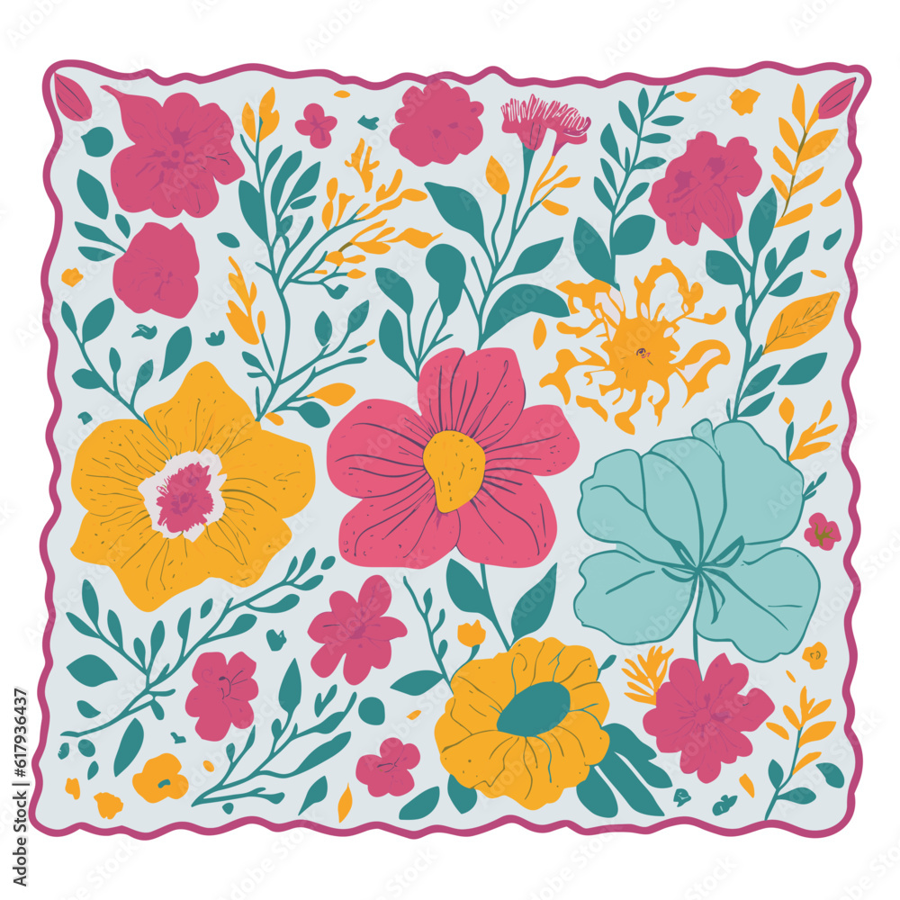 Colorful hand-drawn artistic flowers print. Cartoon style Vector illustration. Fashionable template for design. Colorful hand-drawn artistic flowers print. Cartoon style Vector illustration. Fashionable template for design.