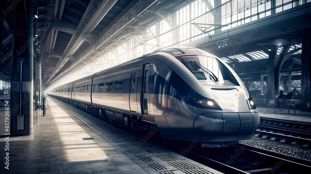 Fast high-speed bullet train at platform. AI-generated image Fast high-speed bullet train at platform. AI-generated image