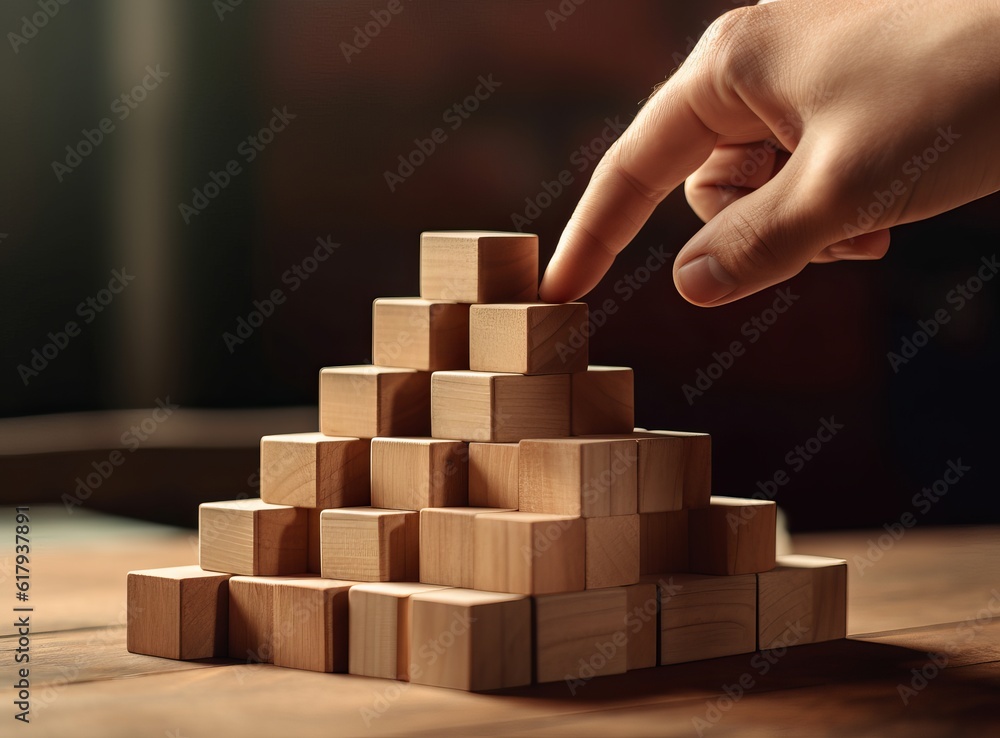 hand adding wooden blocks on stair step hand adding wooden blocks on stair step